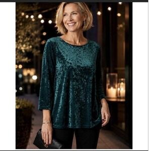 J. Jill Tunic 2X Teal Crushed Velvet Boat Neck Long Sleeve Pullover Velour Glam